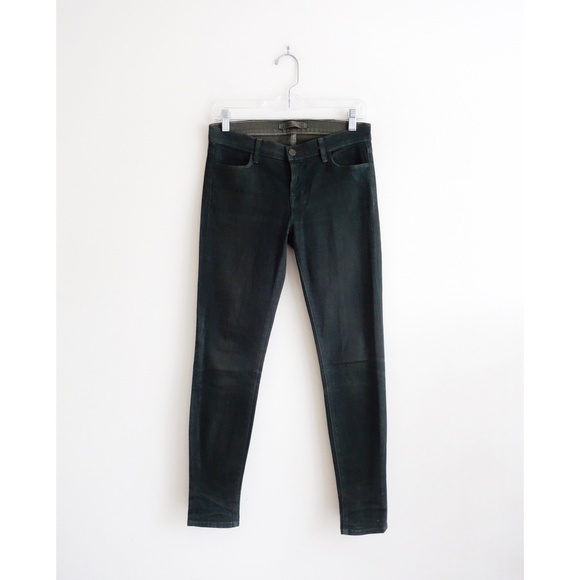 J Brand Dark Hunter Green Coated Skinny Jeans 26 - Picture 1 of 3